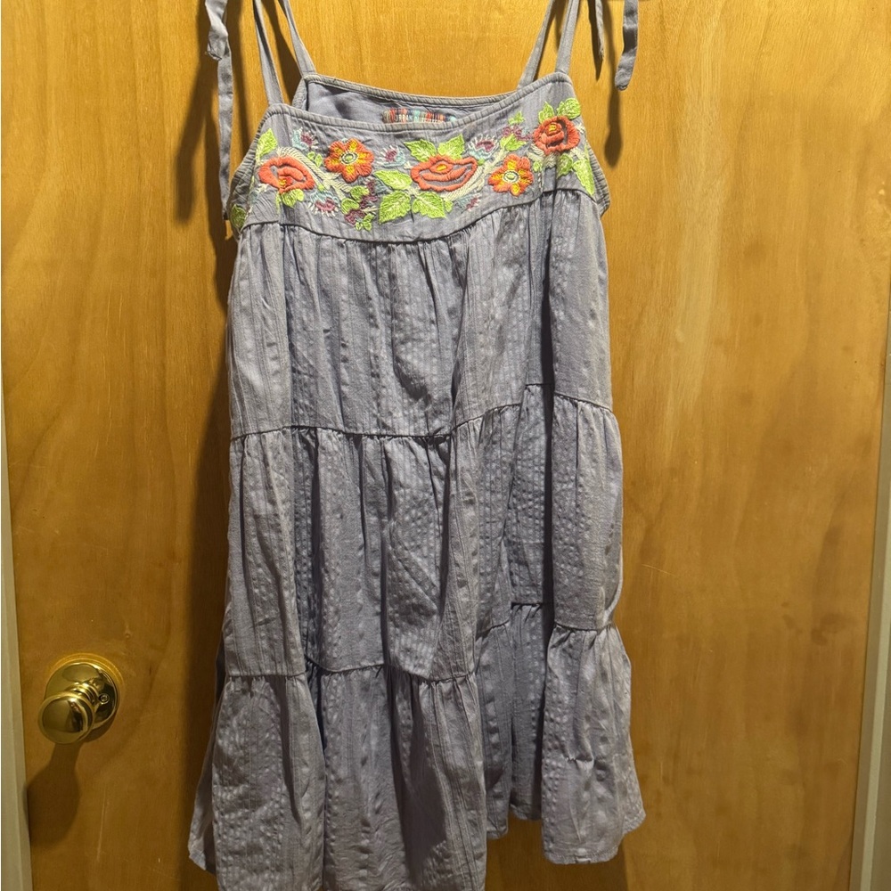 Lavender Tiered Sundress with Floral Embroidery